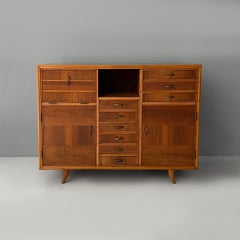 Italian mid-century modern sideboard in wood and brass, 1950s