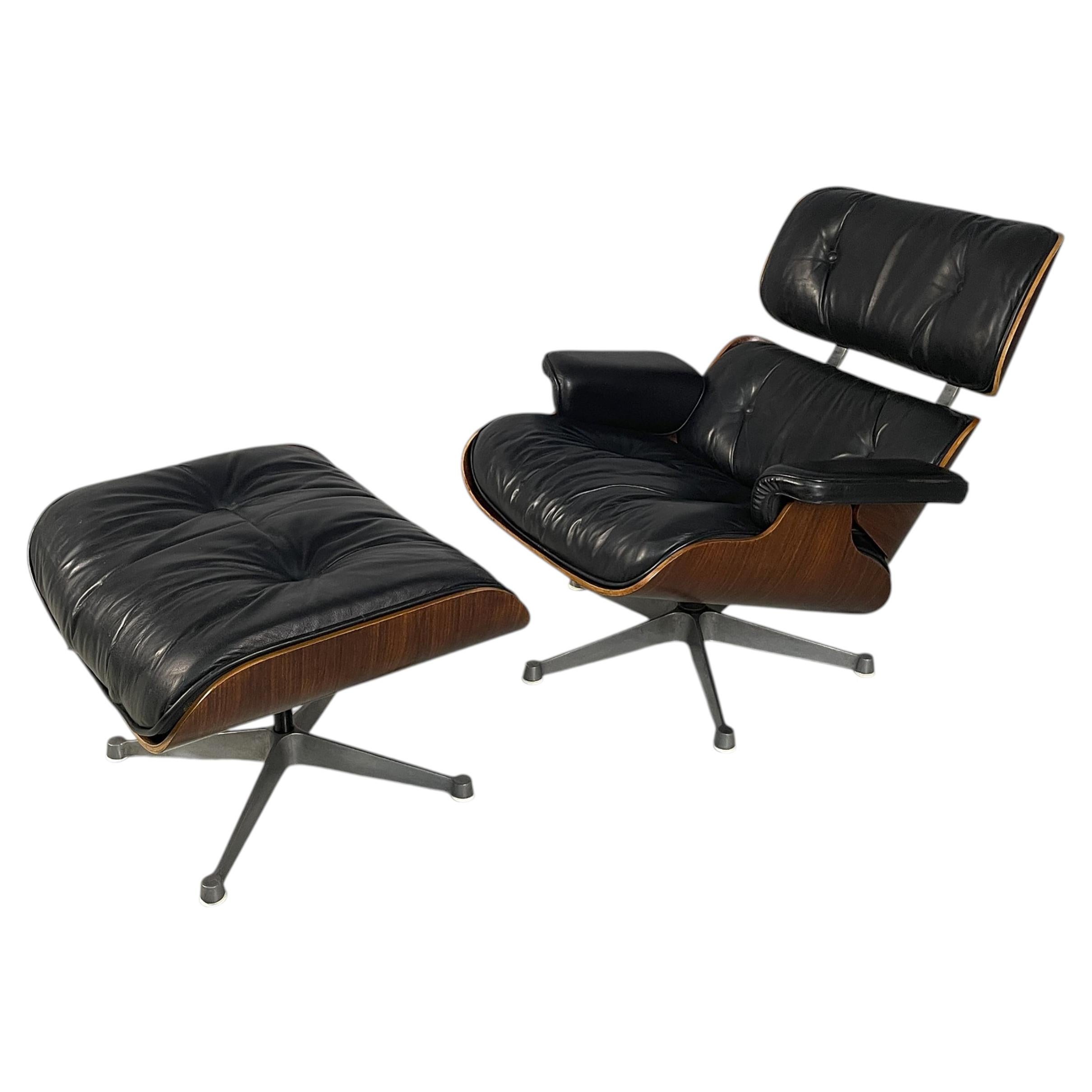 Pre-owned Charles And Ray Eames American Modern Armchair And Pouf By Charles E Ray Eames, 1970s In Brown