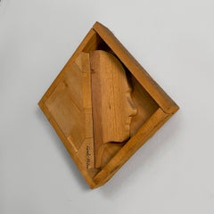 Italian modern wood wall sculpture Profilo di Moravia by Mario Ceroli, 1970s