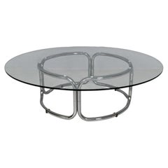 Italian modern coffee table in steel and glass, 1970s