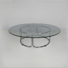 Italian modern coffee table in steel and glass, 1970s