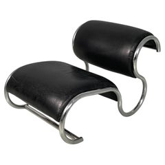 Italian modern black faux leather and steel armchair, 1980s