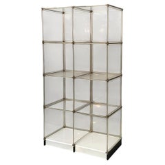 Italian Space Age bookcase with lamp in plexiglass and metal, 1970s