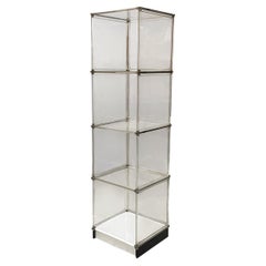Italian Space Age bookcase with lamp in plexiglass and metal, 1970s