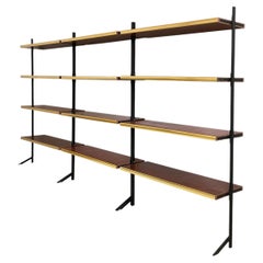 Italian mid-century modern bookcase in wood, brass and black metal, 1960s