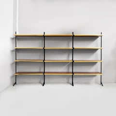 Italian mid-century modern bookcase in wood, brass and black metal, 1960s