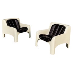 Italian space age brown leather armchairs Gaia Carlo Bartoli Arflex, 1970s