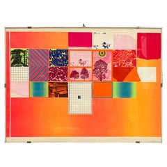 Italian modern geometrical silkscreen print with collage on paper, 1970s
