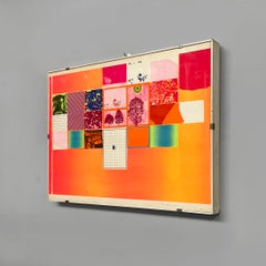 Italian modern geometrical silkscreen print with collage on paper, 1970s