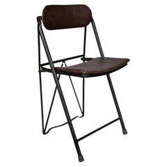 Italian modern folding chair in brown leather and metal, 1980s