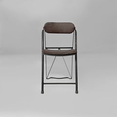 Italian modern folding chair in brown leather and metal, 1980s