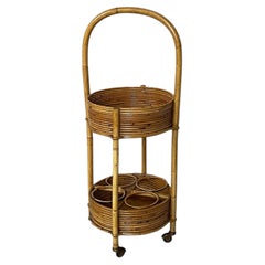 Chariot de service italien en bambou et rotin, style « mid-century modern », années 1960