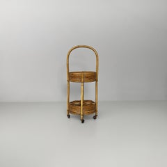 Chariot de service italien en bambou et rotin, style « mid-century modern », années 1960