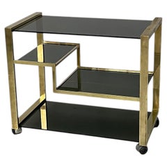Italian modern brass and smoked glass bar cart, 1970s