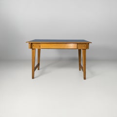 Italian mid-century modern desk in blue laminate and wood, 1960s