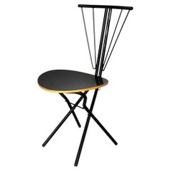 Italian modern folding chair in black wood and metal, 1980s