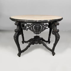 Italian coffe table in black wood and marble, late 1900th
