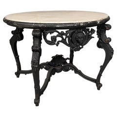 Italian coffe table in black wood and marble, late 1900th