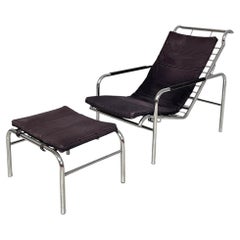 Chaise longue italienne de style Bauhaus en acier et tissu noir, Genni Mucchi pour Zanotta, années 1980