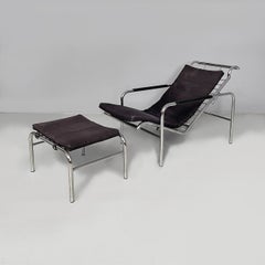 Chaise longue italienne de style Bauhaus en acier et tissu noir, Genni Mucchi pour Zanotta, années 1980