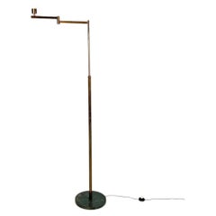 Italian Art Deco brass floor lamp with adjustable arm and dark marble base 1940s