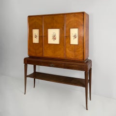 Italienischer Art-déco-Bar-Schrank aus Holz mit Blumenmotiven, 1930er Jahre