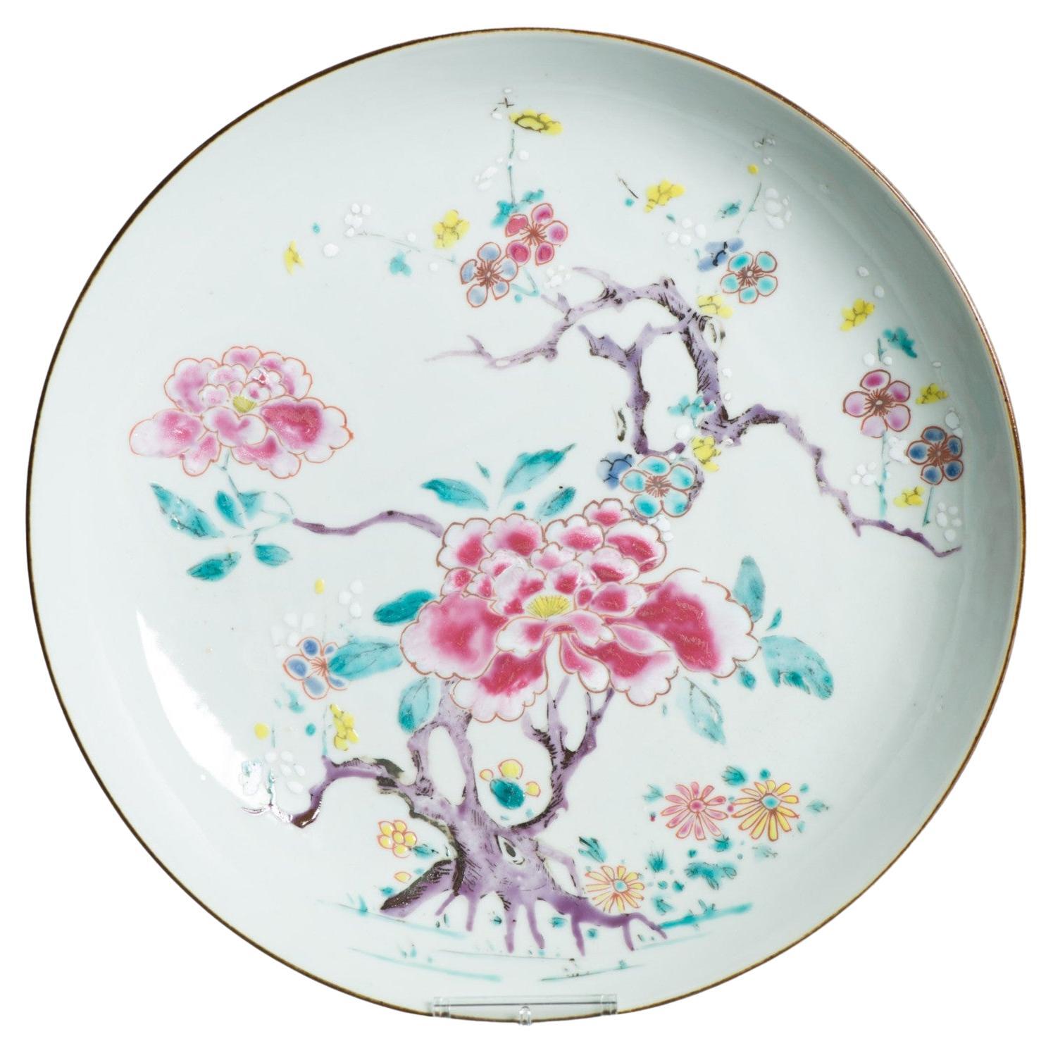 Antique 18th C Chinese Porcelain Dish Yongzheng China Fencai Flowers China