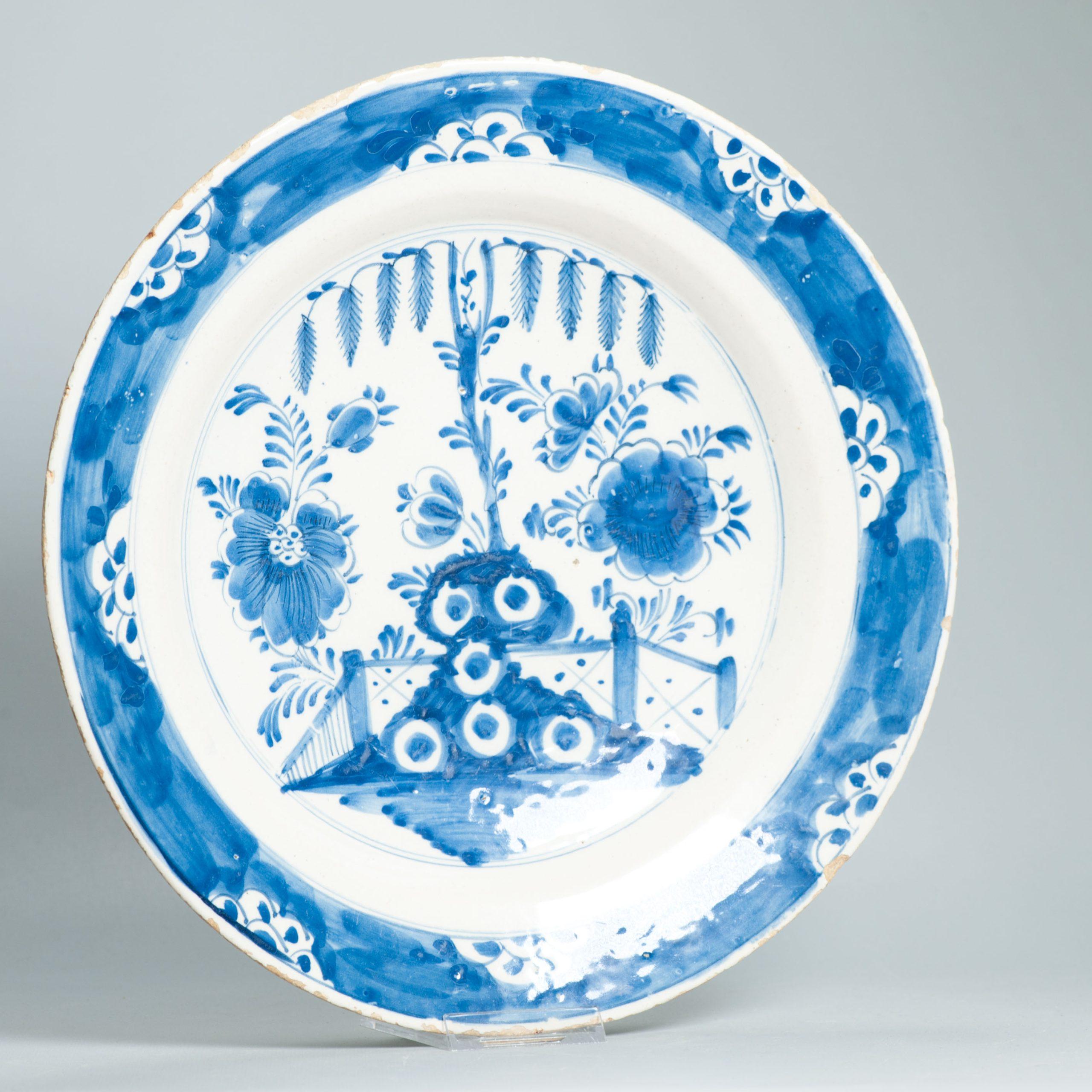 34.7CM Antico piatto di terracotta Delft olandese del 18° secolo Basato su P & A cinese in vendita 3