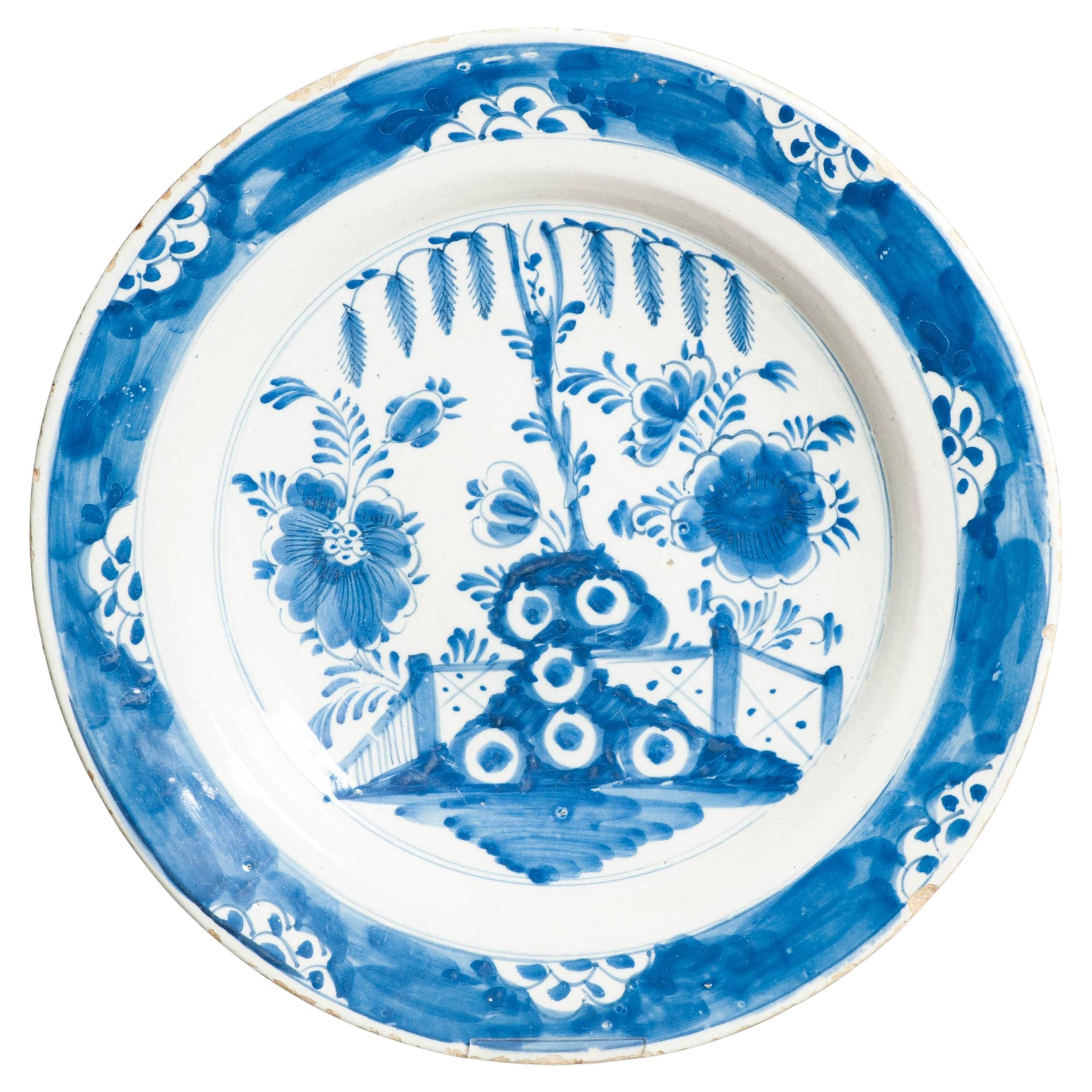 34.7CM Antico piatto di terracotta Delft olandese del 18° secolo Basato su P & A cinese in vendita