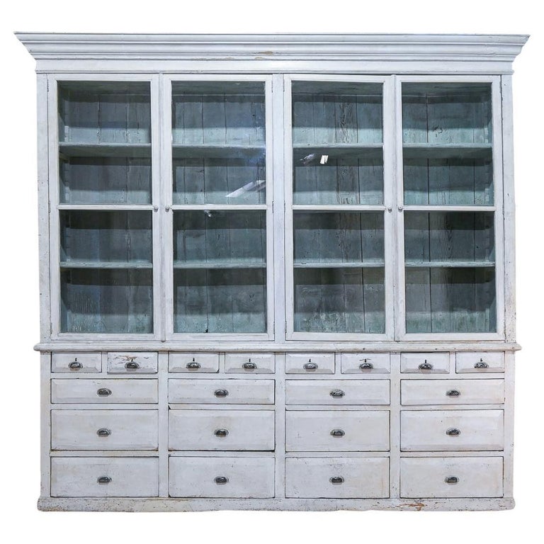 A Large Scale Early 19th Century Glazed Bibliothèque Cabinet Painted  Bookcase For Sale at 1stDibs