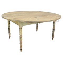 Round Provincial Antique 19th Century French Painted Drop Leaf Table - Bleached