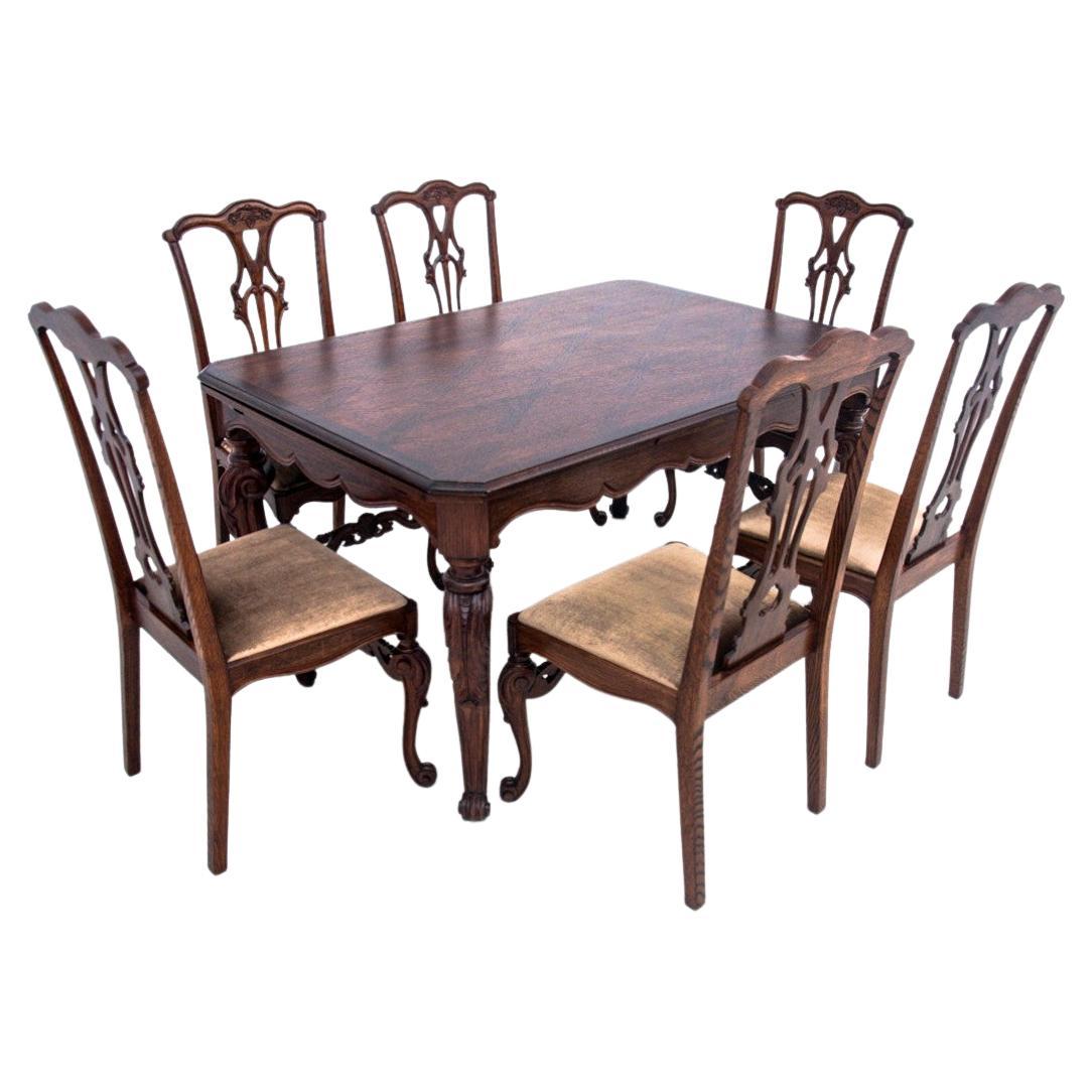 Antique table with chairs, Belgium, 1890s.
