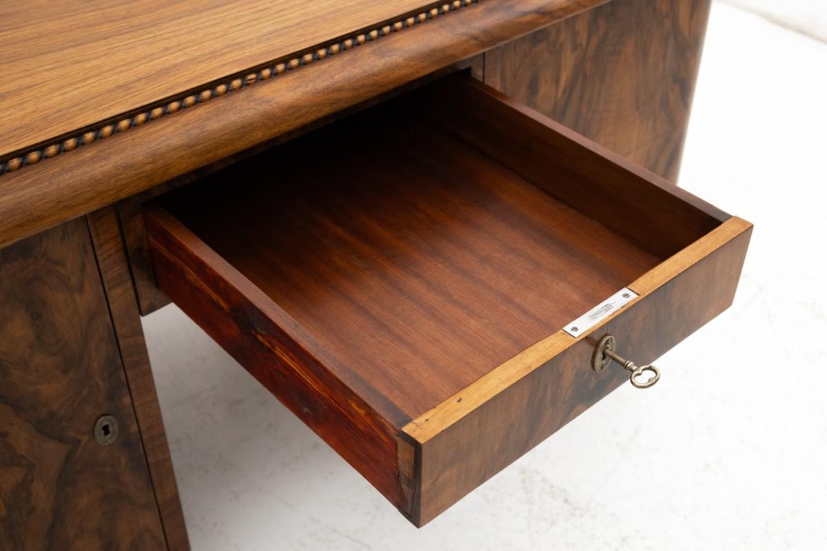 Walnut Impressive Art Deco desk, Poland, ca. 1930. For Sale