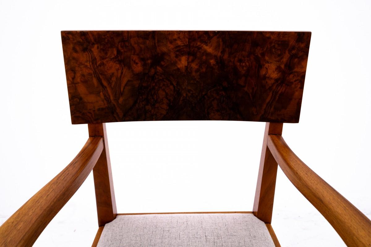 Noyer Ensemble de fauteuils Art déco, Pologne, années 1940. en vente