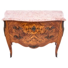 Chest of drawers with intarsia and marble top, France, circa 1880.