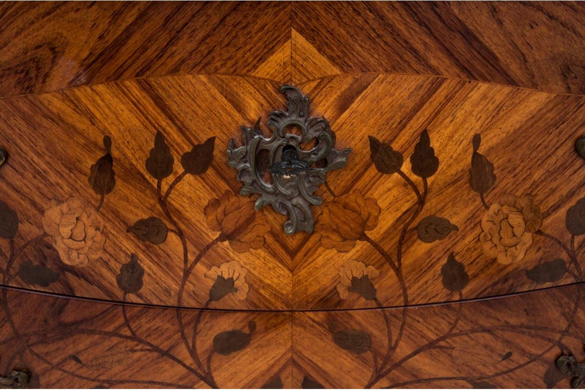 Chest of drawers with intarsia and marble top, France, circa 1880. For Sale 1