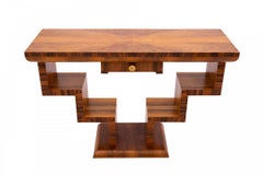 Geometric Art Deco wooden console table, restored.