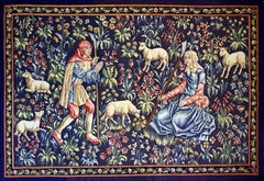 French Aubusson Tapestry signed 19th century - A couple of shepherds - No. 1369