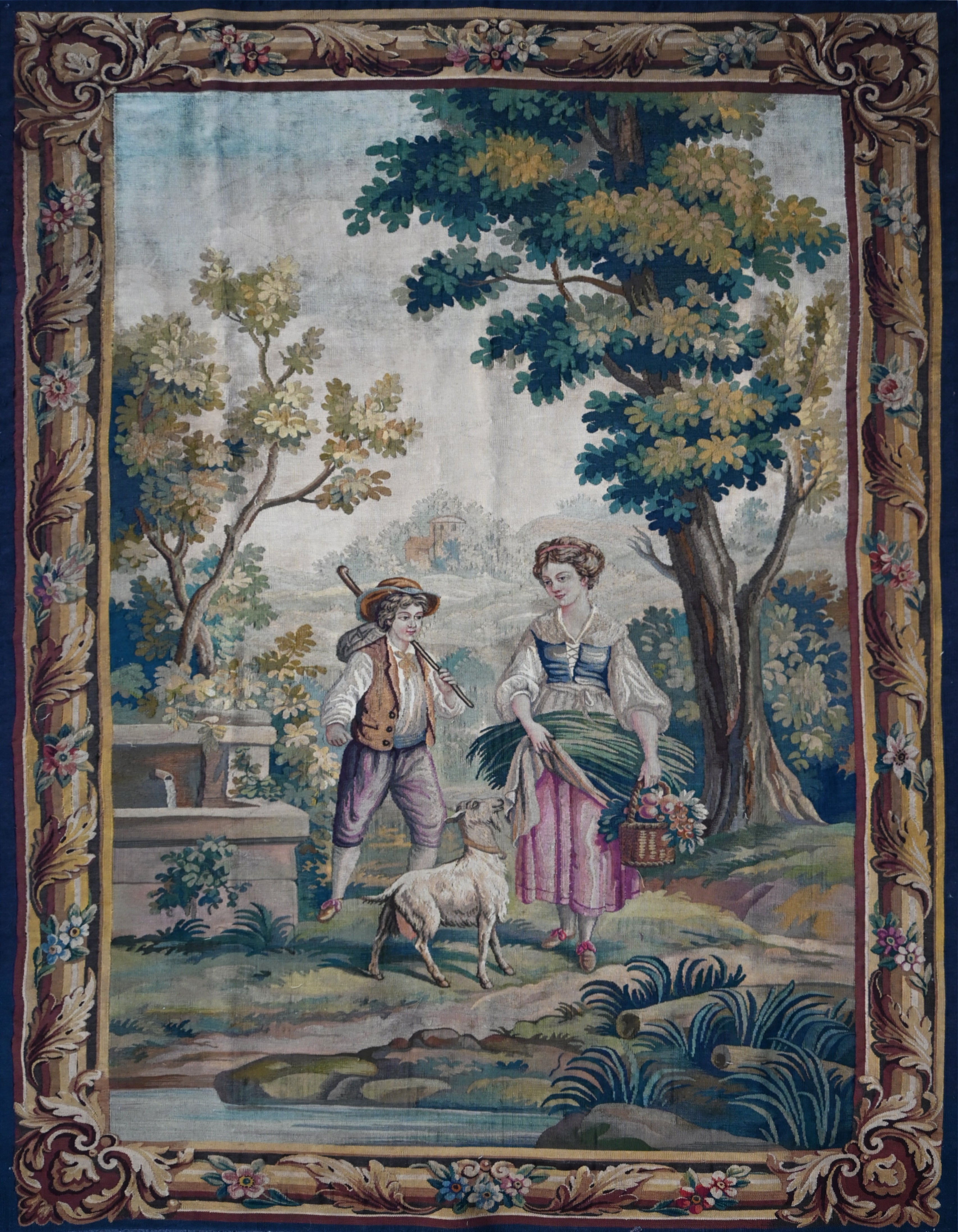 Fine Tapestry From The Aubusson Manufacture 19th Century - Scene Champetre 1669 For Sale