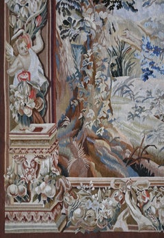 Aubusson-Wandteppich – Hirschjagd-Szene, üppig grüne Landschaft – 150 B x 156 H – Nr. 1718