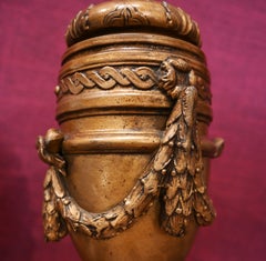 Pair of covered vases bronze cassolettes on marble bases, Louis XVI - N 1713
