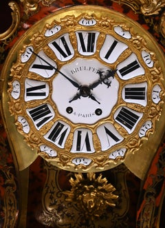 Louis XV-Style Boulle Marquetry Cartel Clock in Tortoiseshell and Brass, Signed