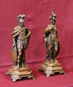 Mathurin MOREAU (1822–1912) – Exceptional Pair of Bronzes: "Athena and Mars" in