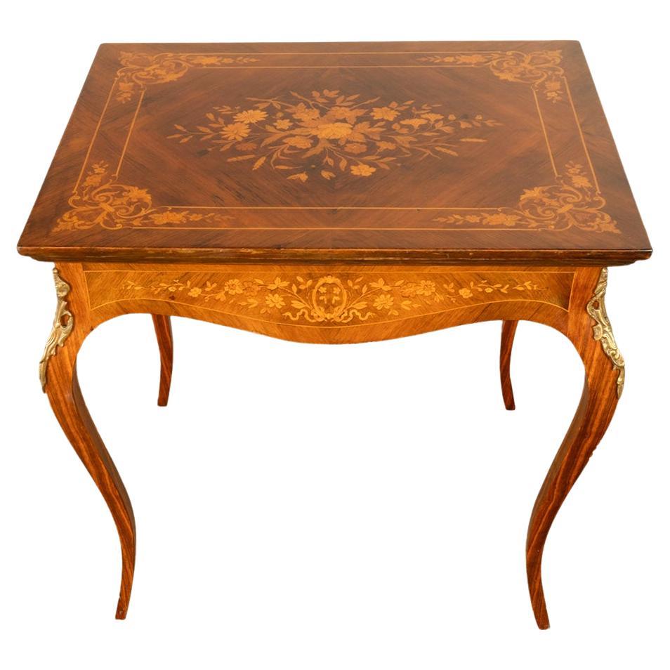 Antique Louis XV Ormolu Mounted Inlaid Marquetry Rosewood Center Side Table 1890 For Sale