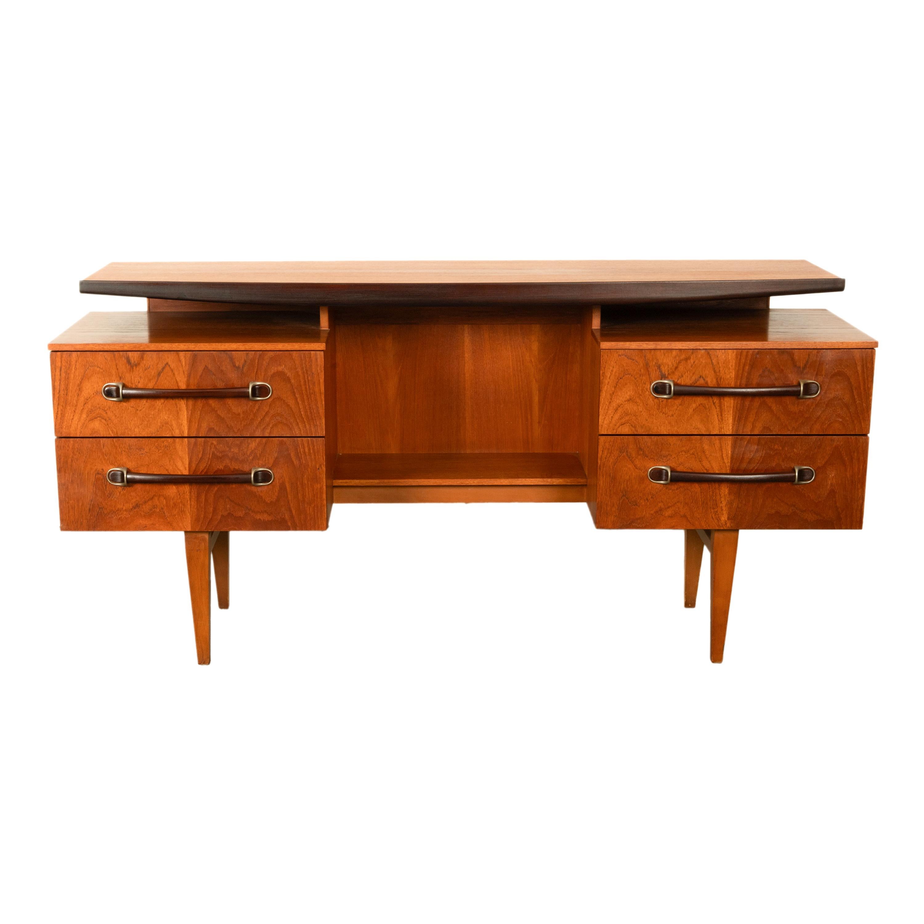 Mid-Century Modern Vintage Danish Mid Century Modern Teak Four Drawer Desk with Floating Top 1965 For Sale