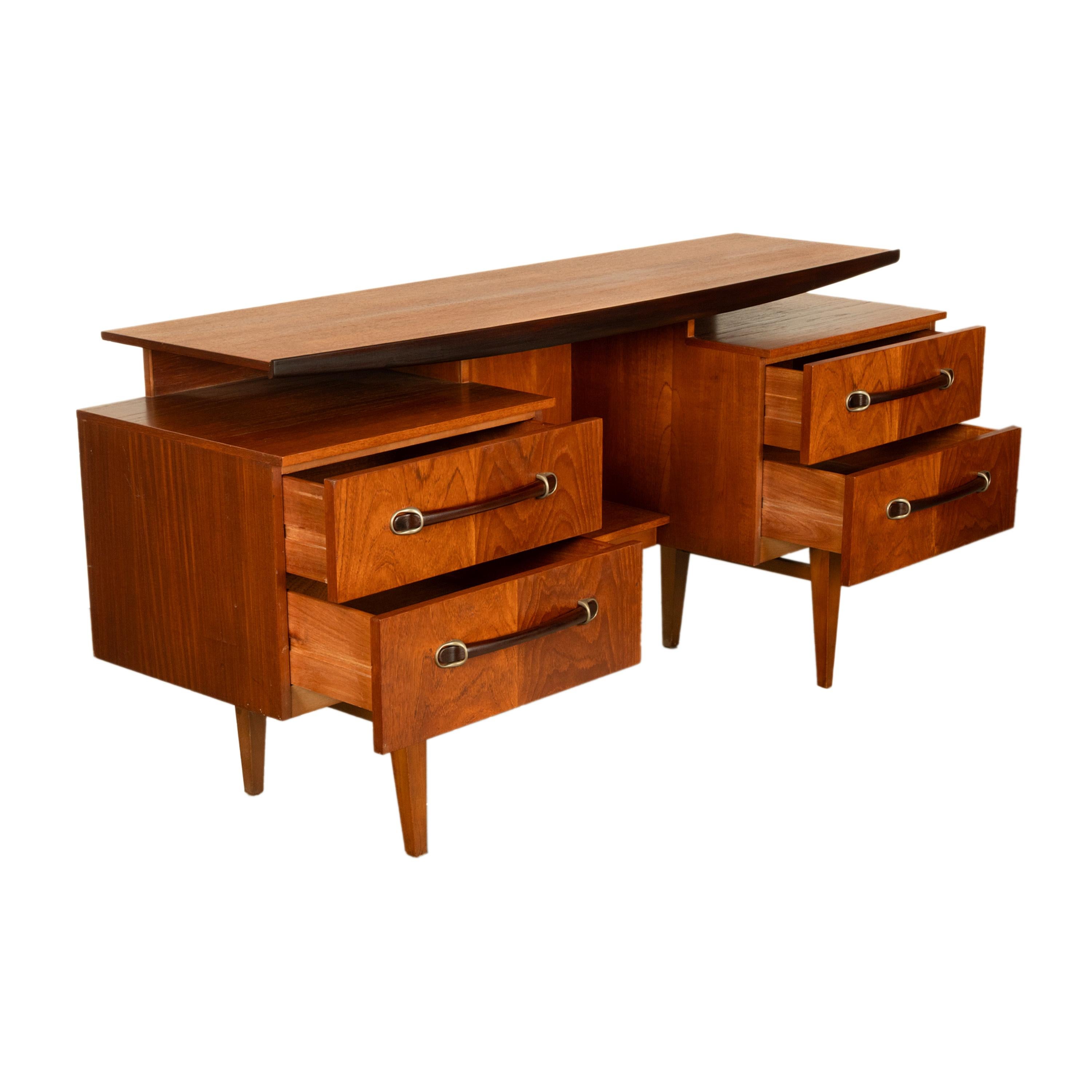 Mid-20th Century Vintage Danish Mid Century Modern Teak Four Drawer Desk with Floating Top 1965 For Sale