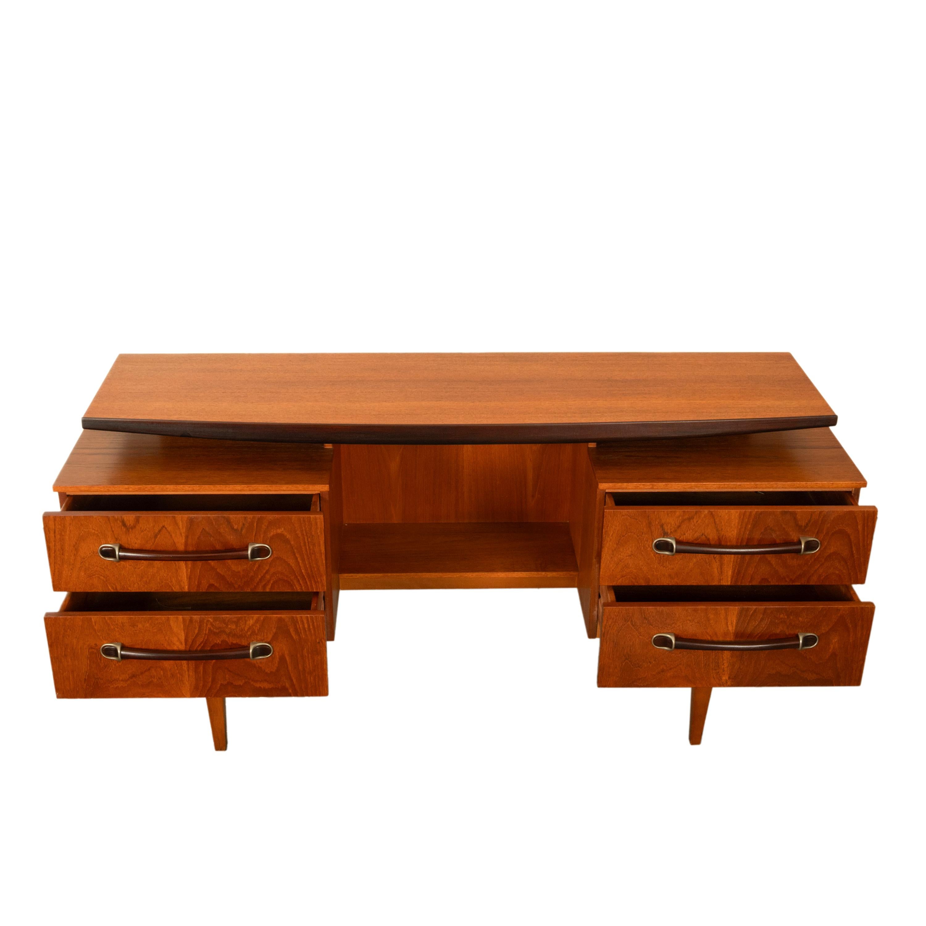 Vintage Danish Mid Century Modern Teak Four Drawer Desk with Floating Top 1965 For Sale 2