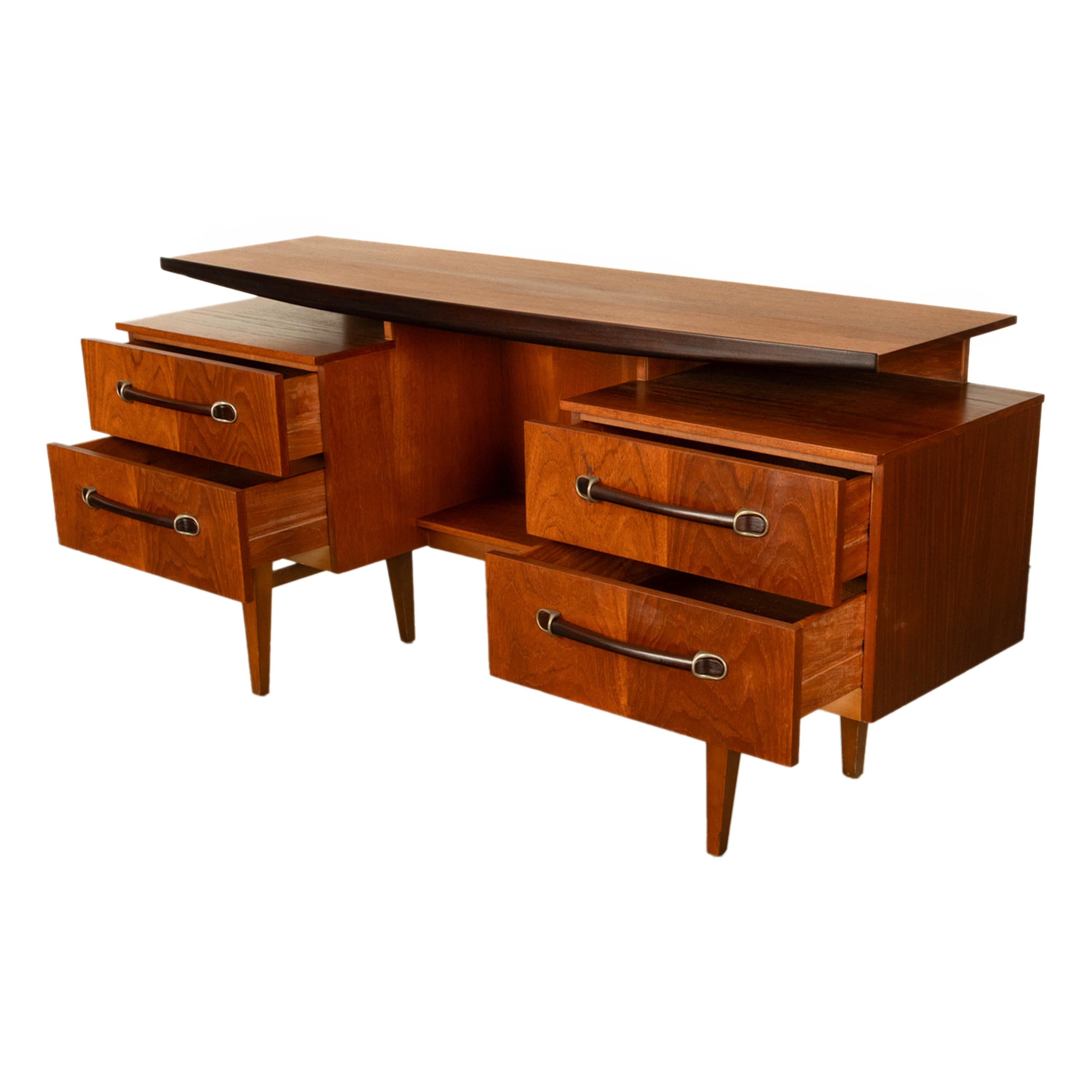 Vintage Danish Mid Century Modern Teak Four Drawer Desk with Floating Top 1965 For Sale 3