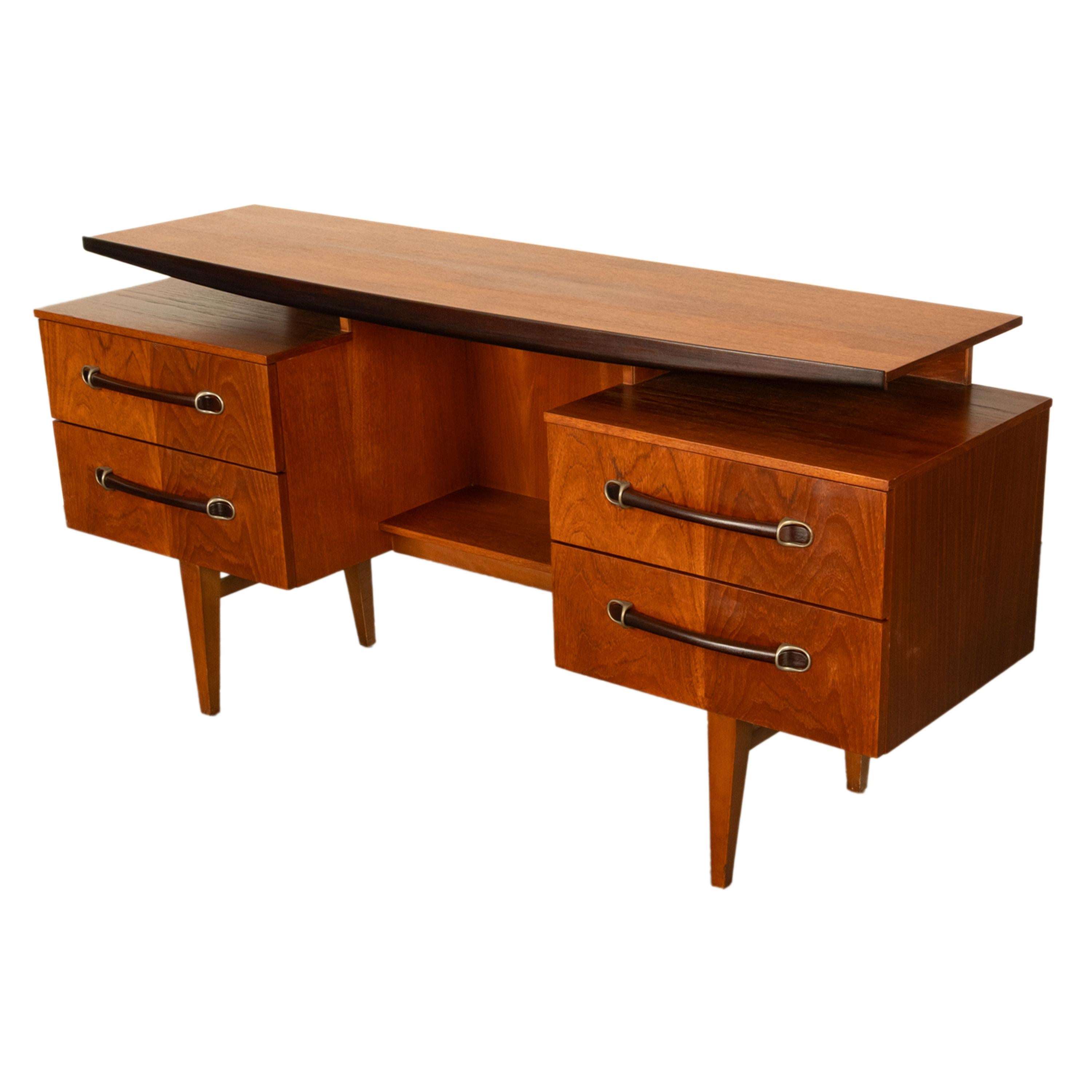Vintage Danish Mid Century Modern Teak Four Drawer Desk with Floating Top 1965 For Sale 6