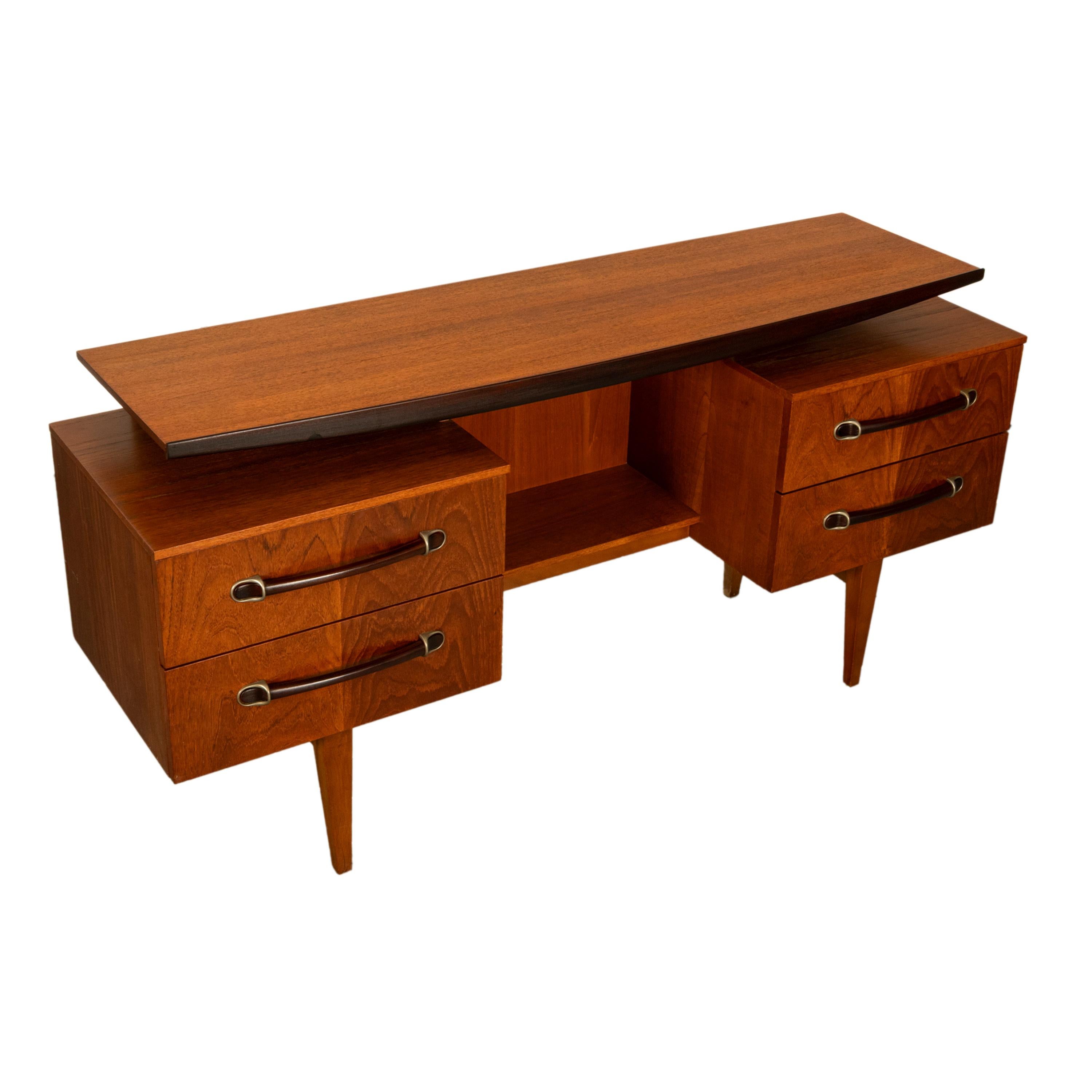 Vintage Danish Mid Century Modern Teak Four Drawer Desk with Floating Top 1965 For Sale 7